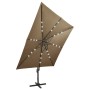 Cantilever umbrella with pole and taupe gray LED lights 300 cm by vidaXL, Umbrellas - Ref: Foro24-312347, Price: 197,75 €, Di...