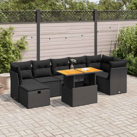 Set sofás jardín y cojines 8 pzas ratán sintético acacia negro by , Garden sets - Ref: Foro24-3327979, Price: 561,31 €, Disco...