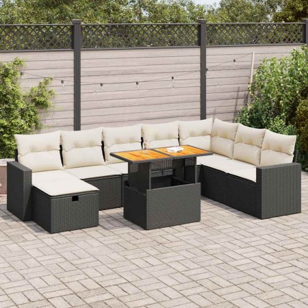 Set sofás jardín y cojines 9 pzas ratán sintético acacia negro | Foro24|Onlineshop| Casa, Jardín y Más Foro24.es