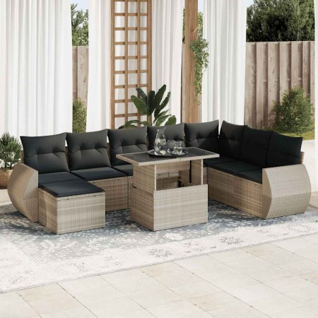 Set muebles jardín 9 pzas y cojines ratán sintético gris claro by , Garden sets - Ref: Foro24-3326693, Price: 718,97 €, Disco...