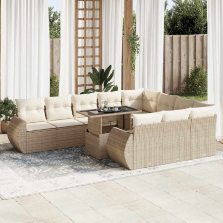 Set de sofás de jardín 11pzas con cojines ratán sintético beige by , Garden sets - Ref: Foro24-3326709, Price: 916,49 €, Disc...