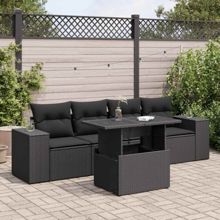 Set de muebles de jardín 5 pzas y cojines ratán sintético negro | Foro24|Onlineshop| Casa, Jardín y Más Foro24.es