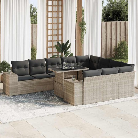 Set de sofás de jardín 11 pzas y cojines ratán sintético gris von , Gartensets - Ref: Foro24-3326873, Preis: 949,54 €, Rabatt: %