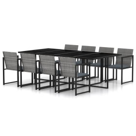 Set de comedor de jardín 9 pzas y cojines ratán sintético gris de vidaXL, Conjuntos de jardín - Ref: Foro24-313119, Precio: 5...