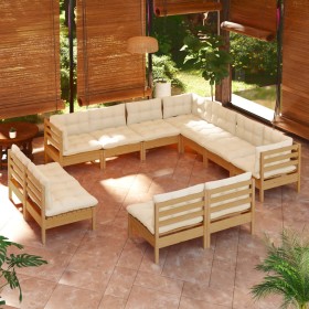 Muebles de jardín 11 pzas y cojines madera de pino marrón miel de vidaXL, Conjuntos de jardín - Ref: Foro24-3096866, Precio: ...