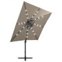 Sombrilla voladiza con poste y luces LED gris taupé 250 cm de vidaXL, Sombrillas - Ref: Foro24-312323, Precio: 177,99 €, Desc...