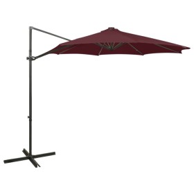 Cantilever parasol with pole and burgundy LED lights 300 cm by vidaXL, Umbrellas - Ref: Foro24-312342, Price: 102,99 €, Disco...