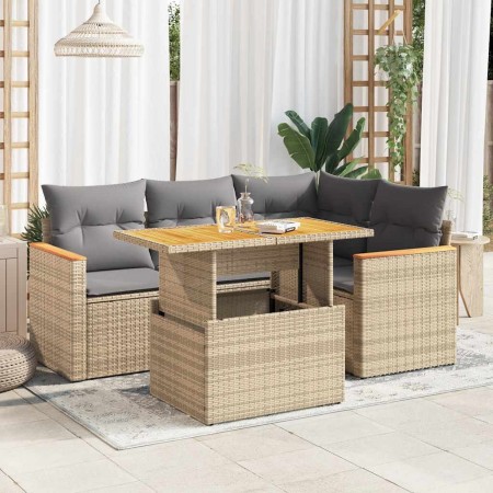 Set sofás jardín y cojines 5 pzas ratán sintético acacia beige | Foro24|Onlineshop| Casa, Jardín y Más Foro24.es