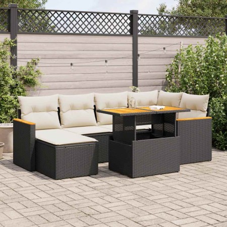 Set sofás jardín y cojines 7 pzas ratán sintético acacia negro | Foro24|Onlineshop| Casa, Jardín y Más Foro24.es