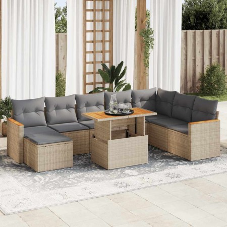 Set sofás jardín y cojines 9 pzas ratán sintético acacia beige | Foro24|Onlineshop| Casa, Jardín y Más Foro24.es