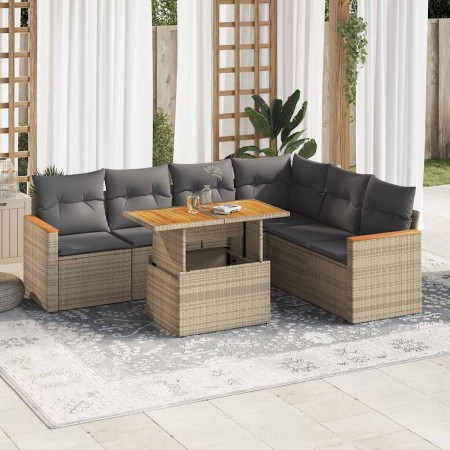 Set sofás jardín y cojines 7 pzas ratán sintético acacia beige | Foro24|Onlineshop| Casa, Jardín y Más Foro24.es