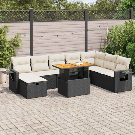 Set sofás jardín y cojines 9 pzas ratán sintético acacia negro | Foro24|Onlineshop| Casa, Jardín y Más Foro24.es