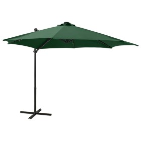 Sombrilla voladiza con poste y luces LED verde 300 cm de vidaXL, Sombrillas - Ref: Foro24-312329, Precio: 185,25 €, Descuento: %