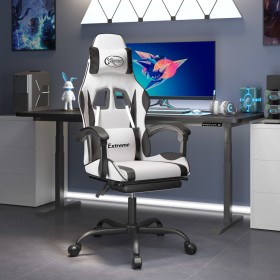 Silla gaming con reposapiés cuero sintético blanco negro de , Sillones para videojuegos - Ref: Foro24-3143888, Precio: 127,88...