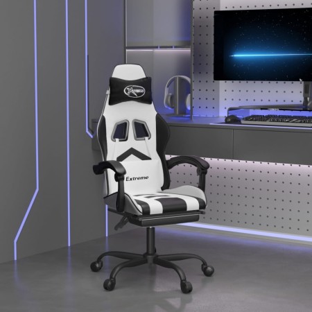 Silla gaming con reposapiés cuero sintético blanco negro de , Sillones para videojuegos - Ref: Foro24-3143912, Precio: 129,17...