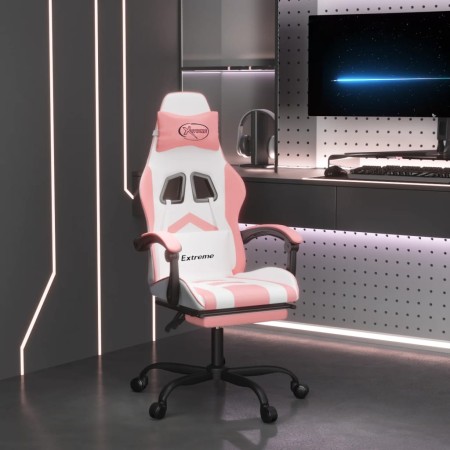 Silla gaming giratoria y reposapiés cuero sintético blanco rosa de , Sillones para videojuegos - Ref: Foro24-349612, Precio: ...