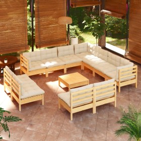 Muebles de jardín 12 piezas cojines madera maciza de pino de vidaXL, Conjuntos de jardín - Ref: Foro24-3096869, Precio: 910,5...