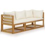 3-seater garden sofa with cream-colored solid acacia wood cushion by vidaXL, Garden sets - Ref: Foro24-3057638, Price: 306,38...