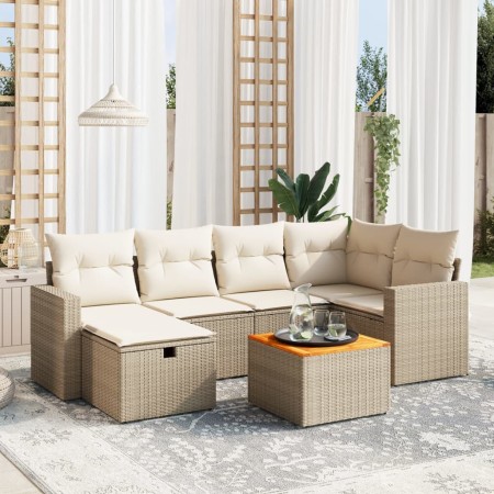 Set sofás de jardín 7 piezas y cojines ratán sintético beige de , Conjuntos de jardín - Ref: Foro24-3264838, Precio: 577,22 €...