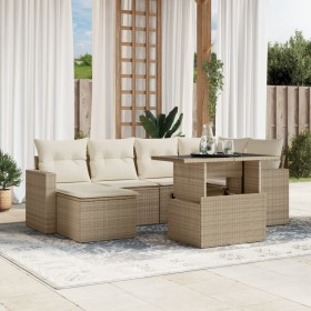 Set sofás de jardín 7 piezas y cojines ratán sintético beige de , Conjuntos de jardín - Ref: Foro24-3267418, Precio: 622,44 €...