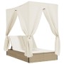 Tumbona doble con techo y cortinas ratán sintético beige de , Tumbonas - Ref: Foro24-368076, Precio: 337,21 €, Descuento: %