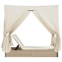 Tumbona doble con techo y cortinas ratán sintético beige de , Tumbonas - Ref: Foro24-368076, Precio: 337,21 €, Descuento: %