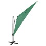 Sombrilla voladiza con poste y luces LED verde 300 cm de vidaXL, Sombrillas - Ref: Foro24-312345, Precio: 197,38 €, Descuento: %