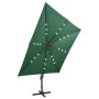 Sombrilla voladiza con poste y luces LED verde 300 cm de vidaXL, Sombrillas - Ref: Foro24-312345, Precio: 197,38 €, Descuento: %