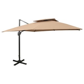 Cantilever umbrella with double roof taupe gray 300x300 cm by vidaXL, Umbrellas - Ref: Foro24-312374, Price: 286,99 €, Discou...