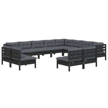 Garden furniture 12 pieces and cushions black solid pine wood by vidaXL, Garden sets - Ref: Foro24-3096879, Price: 1,00 €, Di...