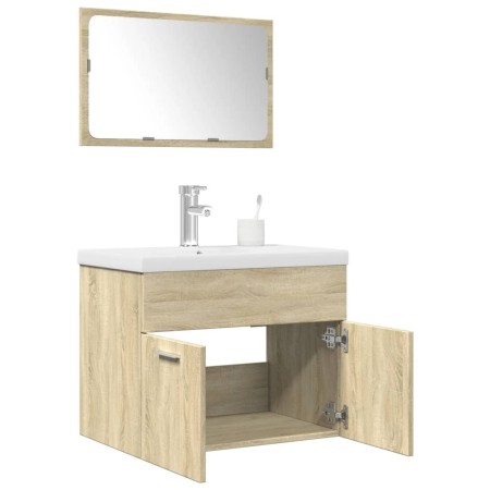 Set de muebles de baño 3 pzas madera contrachapada roble Sonoma de , Muebles de baño - Ref: Foro24-3324987, Precio: 171,93 €,...