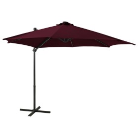 Cantilever parasol with pole and burgundy LED lights 300 cm by vidaXL, Umbrellas - Ref: Foro24-312334, Price: 188,99 €, Disco...