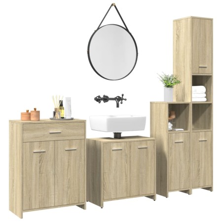 Juego de muebles de baño 4 pzas contrachapada roble Sonoma von , Badezimmermöbel - Ref: Foro24-3325044, Preis: 208,81 €, Raba...