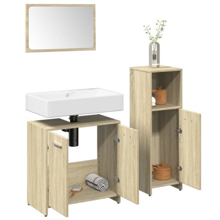 Set de muebles de baño 3 pzas madera contrachapada roble Sonoma von , Badezimmermöbel - Ref: Foro24-3324972, Preis: 122,84 €,...