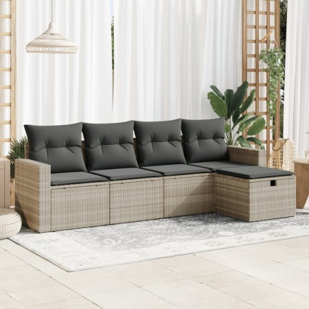 Set de sofás jardín y cojines 5 pzas ratán sintético gris claro by , Garden sets - Ref: Foro24-3325368, Price: 367,83 €, Disc...