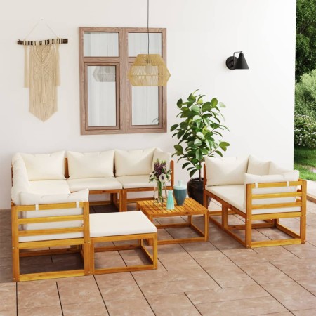 Garden furniture 10 pcs cream cushions solid acacia wood by vidaXL, Garden sets - Ref: Foro24-3057647, Price: 989,94 €, Disco...