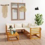 Garden furniture set, 6 pieces, cream cushions, solid acacia wood. by vidaXL, Garden sets - Ref: Foro24-3057643, Price: 537,6...