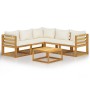 Garden furniture set, 6 pieces, cream cushions, solid acacia wood. by vidaXL, Garden sets - Ref: Foro24-3057643, Price: 537,6...