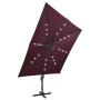 Cantilever parasol with pole and burgundy red LED lights 300 cm by vidaXL, Umbrellas - Ref: Foro24-312350, Price: 171,77 €, D...