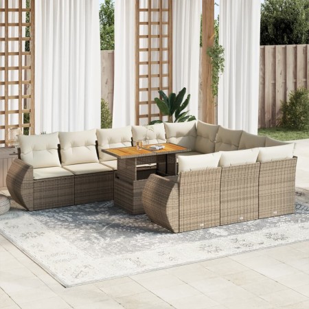 Set de sofás de jardín 11pzas con cojines ratán sintético beige von , Gartensets - Ref: Foro24-3327313, Preis: 1,00 €, Rabatt: %