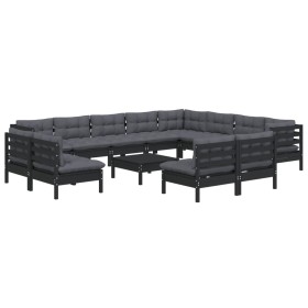 Garden furniture 13 pieces with black cushions solid pine wood by vidaXL, Garden sets - Ref: Foro24-3096885, Price: 1,00 €, D...