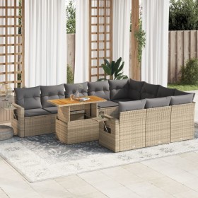 Set de sofás de jardín 11pzas con cojines ratán sintético beige de , Conjuntos de jardín - Ref: Foro24-3327202, Precio: 896,3...