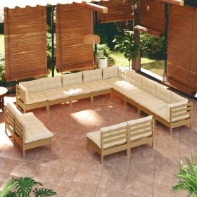 Muebles de jardín 13 pzas y cojines madera de pino marrón miel de vidaXL, Conjuntos de jardín - Ref: Foro24-3096890, Precio: ...