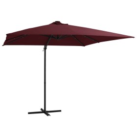 Cantilever umbrella with burgundy red LED lights 250x250 cm by vidaXL, Umbrellas - Ref: Foro24-312310, Price: 87,82 €, Discou...