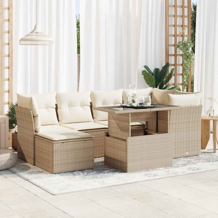 Set sofás de jardín 7 piezas y cojines ratán sintético beige by , Garden sets - Ref: Foro24-3326189, Price: 559,87 €, Discoun...