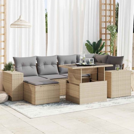 Set sofás de jardín 7 piezas y cojines ratán sintético beige by , Garden sets - Ref: Foro24-3326830, Price: 594,03 €, Discoun...