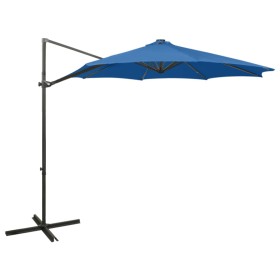 Sombrilla voladiza con poste y luces LED azul 300 cm de vidaXL, Sombrillas - Ref: Foro24-312341, Precio: 87,99 €, Descuento: %