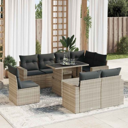 Set muebles jardín 9 pzas y cojines ratán sintético gris claro de , Conjuntos de jardín - Ref: Foro24-3326343, Precio: 742,06...