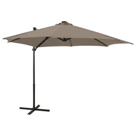 Cantilever parasol with pole and taupe gray LED lights 300 cm by vidaXL, Umbrellas - Ref: Foro24-312331, Price: 188,99 €, Dis...