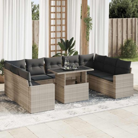 Set sofás jardín 10 pzas con cojines ratán sintético gris claro von , Gartensets - Ref: Foro24-3326383, Preis: 794,06 €, Raba...